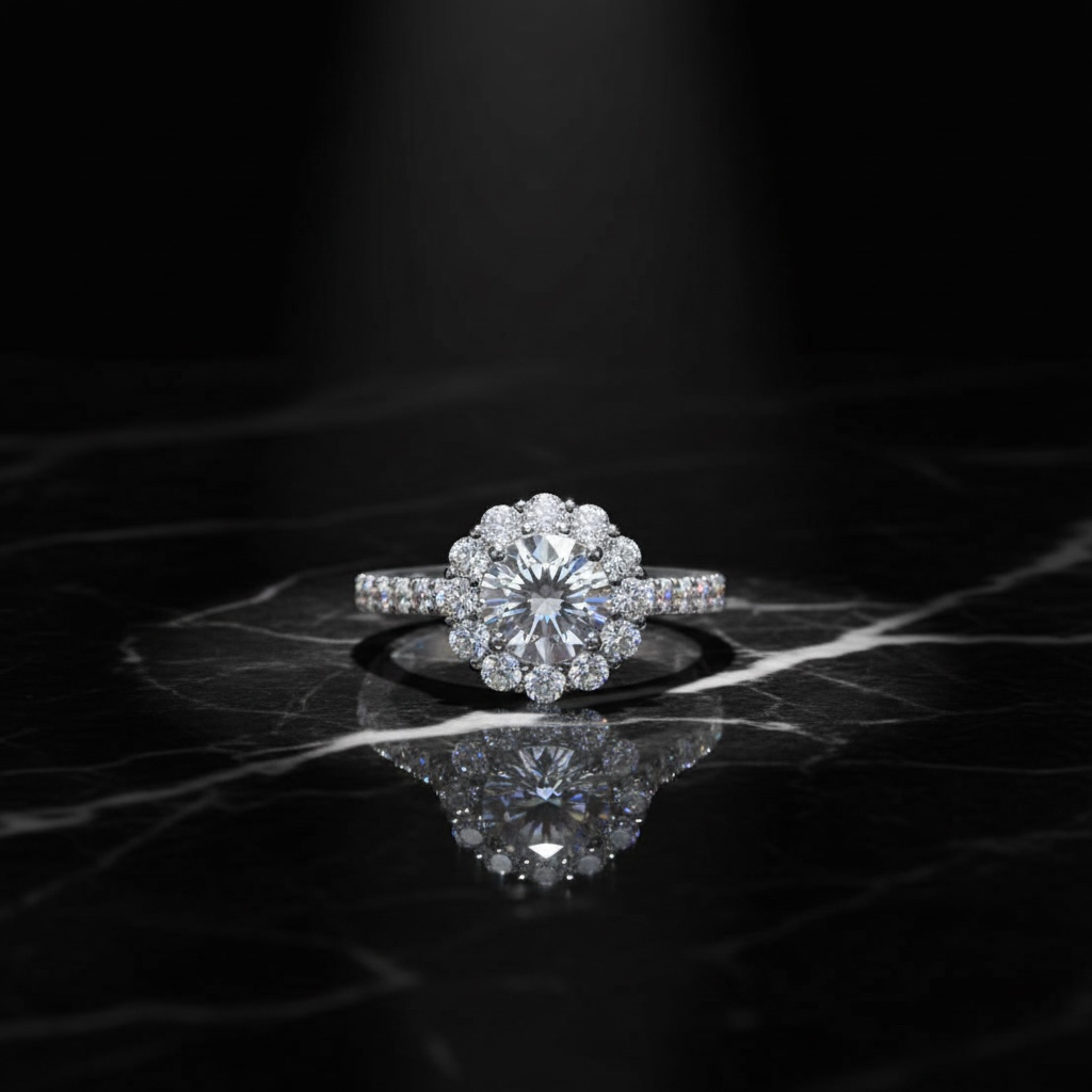 Moissanite Halo Engagement Ring