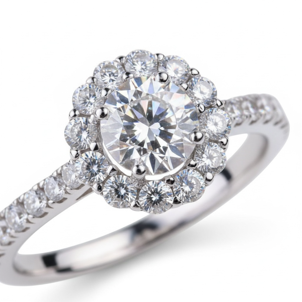 Moissanite Halo Engagement Ring